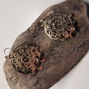 Solid 14k Gold Scrolled Dangle Earrings